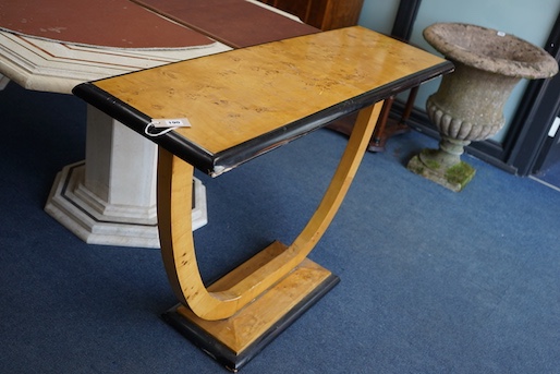 A modern Biedermier style bird's eye maple console table, width 120cm, depth 40cm, height 82cm